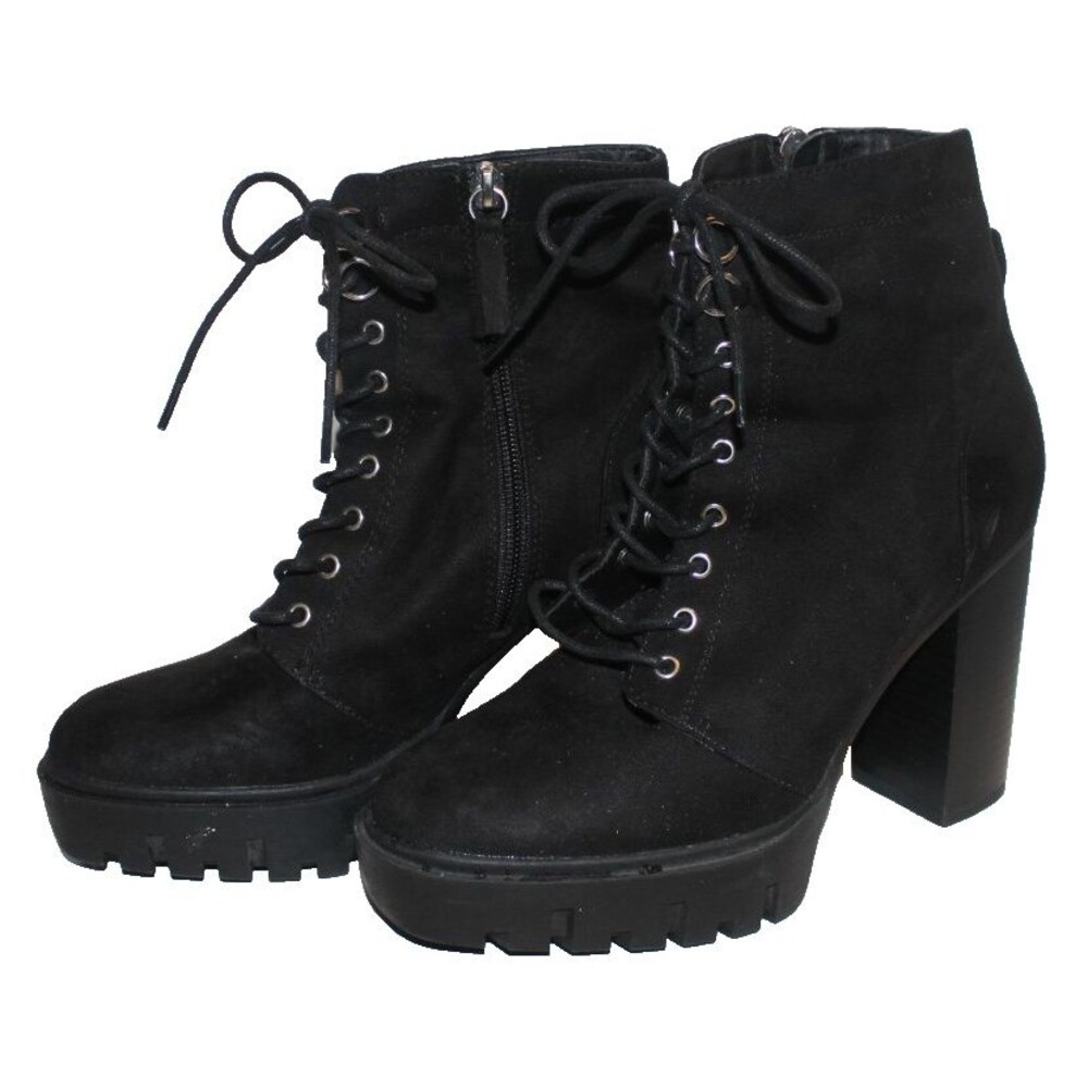 Forever 21 Women's Black Suede Ankle Boots Platform Lugged Soles Size 7